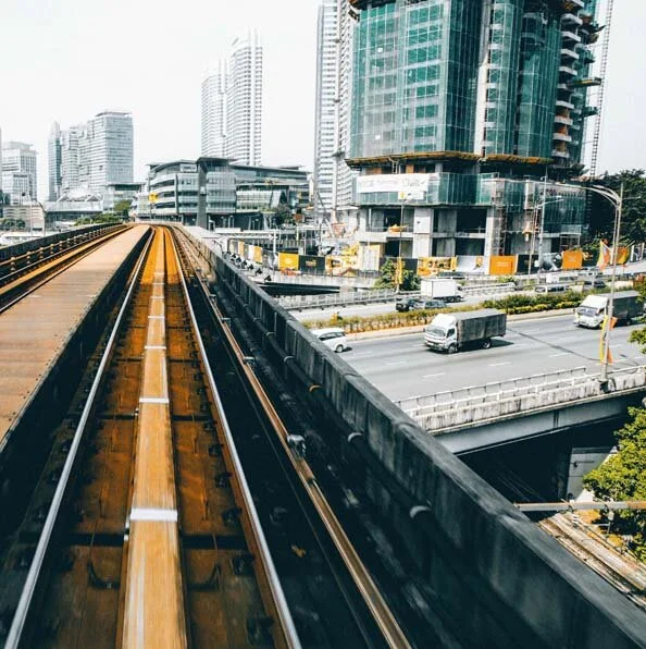 An elevated metro line running through a city